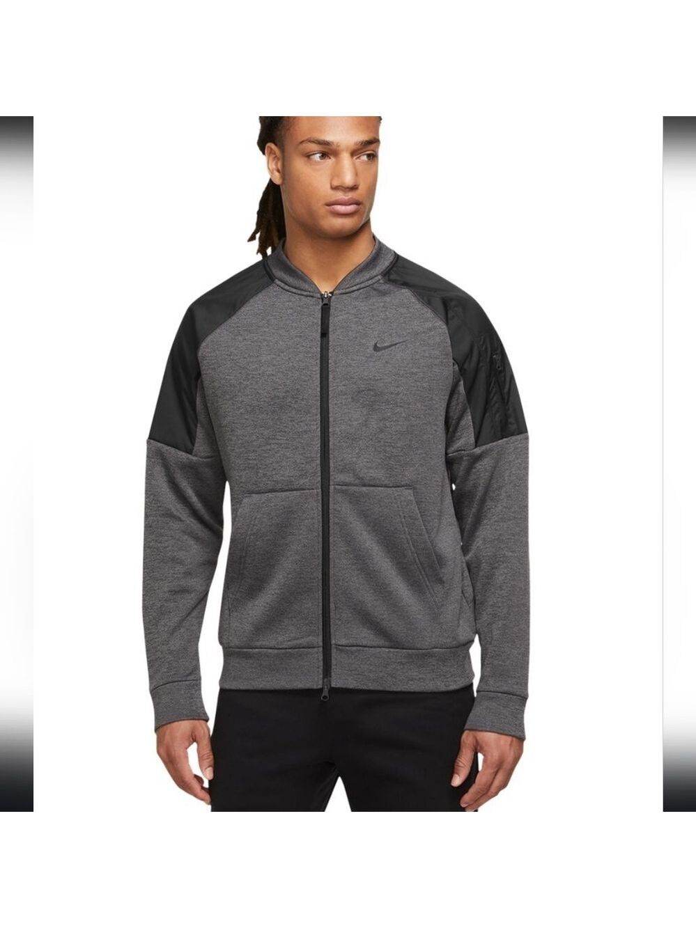 Nike Therma Fit Gray and Black Zip-Up Bomber Jacket XL Oversized Fit